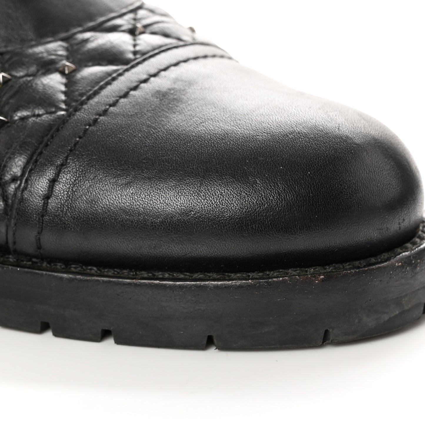 Crackled Lambskin Rockstud Spike 20mm Combat Boots 40 Black