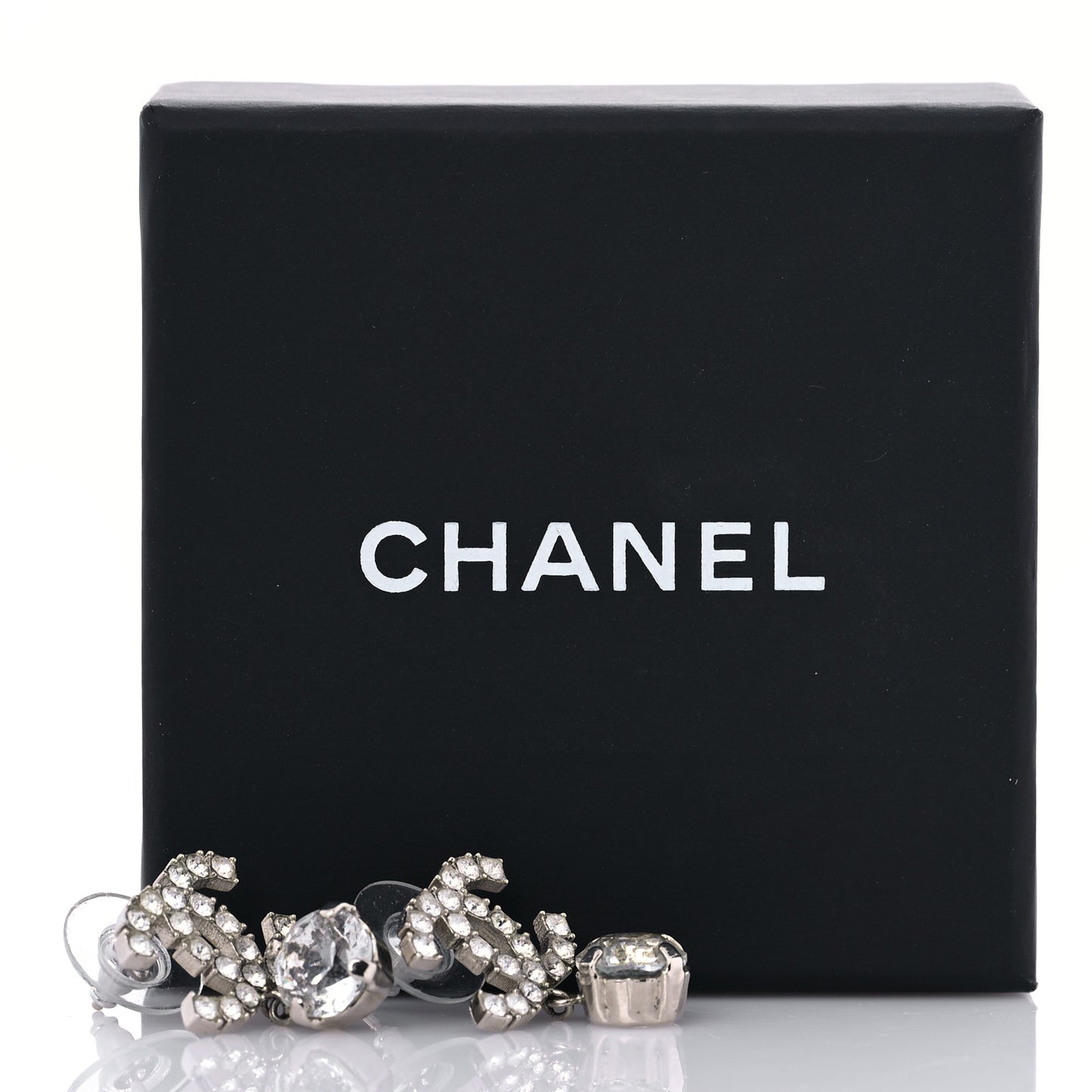 Crystal CC Drop Earrings Silver