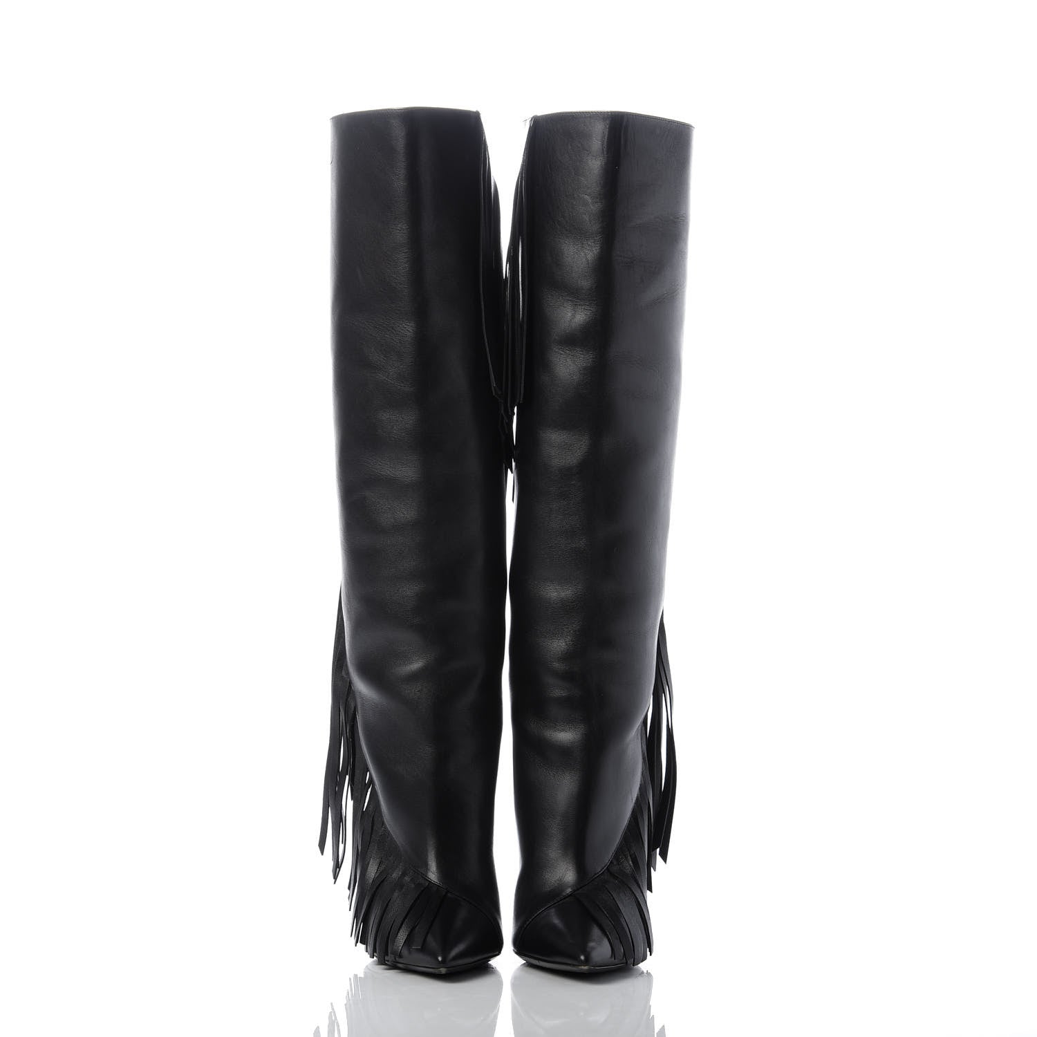 Saint Laurent Calfskin Niki Fringe High Boots 37.5 Black 2 of 8