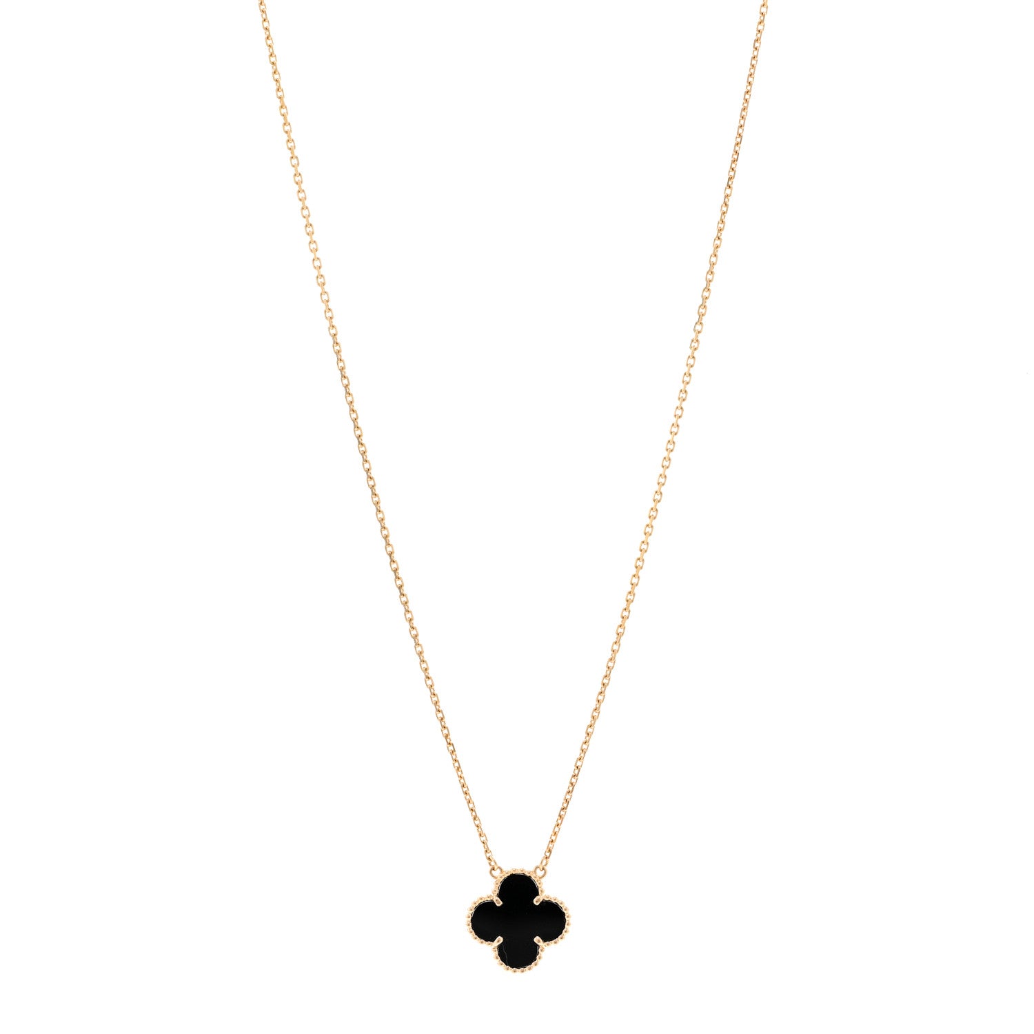 Van Cleef & Arpels 18K Yellow Gold Black Onyx Vintage Alhambra Pendant Necklace 1 of 4