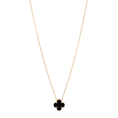 Van Cleef & Arpels 18K Yellow Gold Black Onyx Vintage Alhambra Pendant Necklace 1 of 4