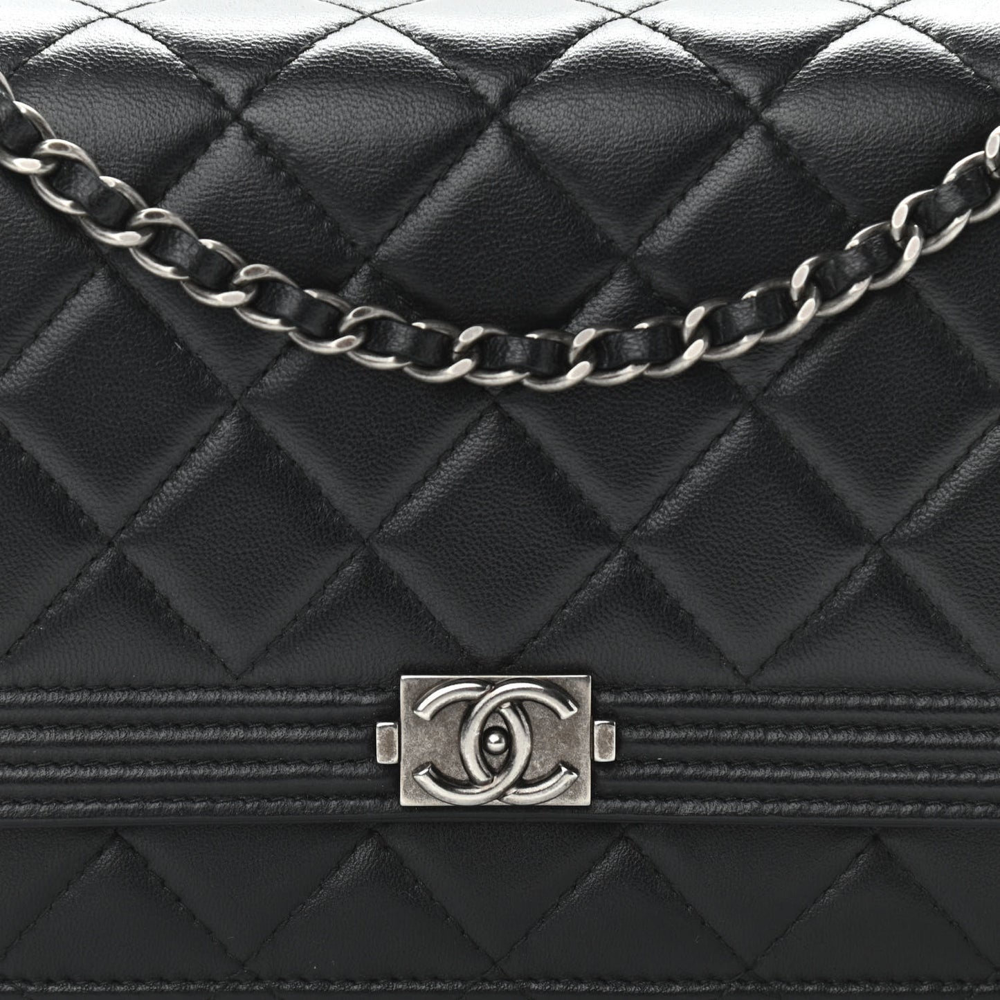 Lambskin Quilted Boy Wallet On Chain WOC Black