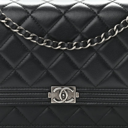 Chanel Lambskin Quilted Boy Wallet On Chain WOC Black 8 of 11