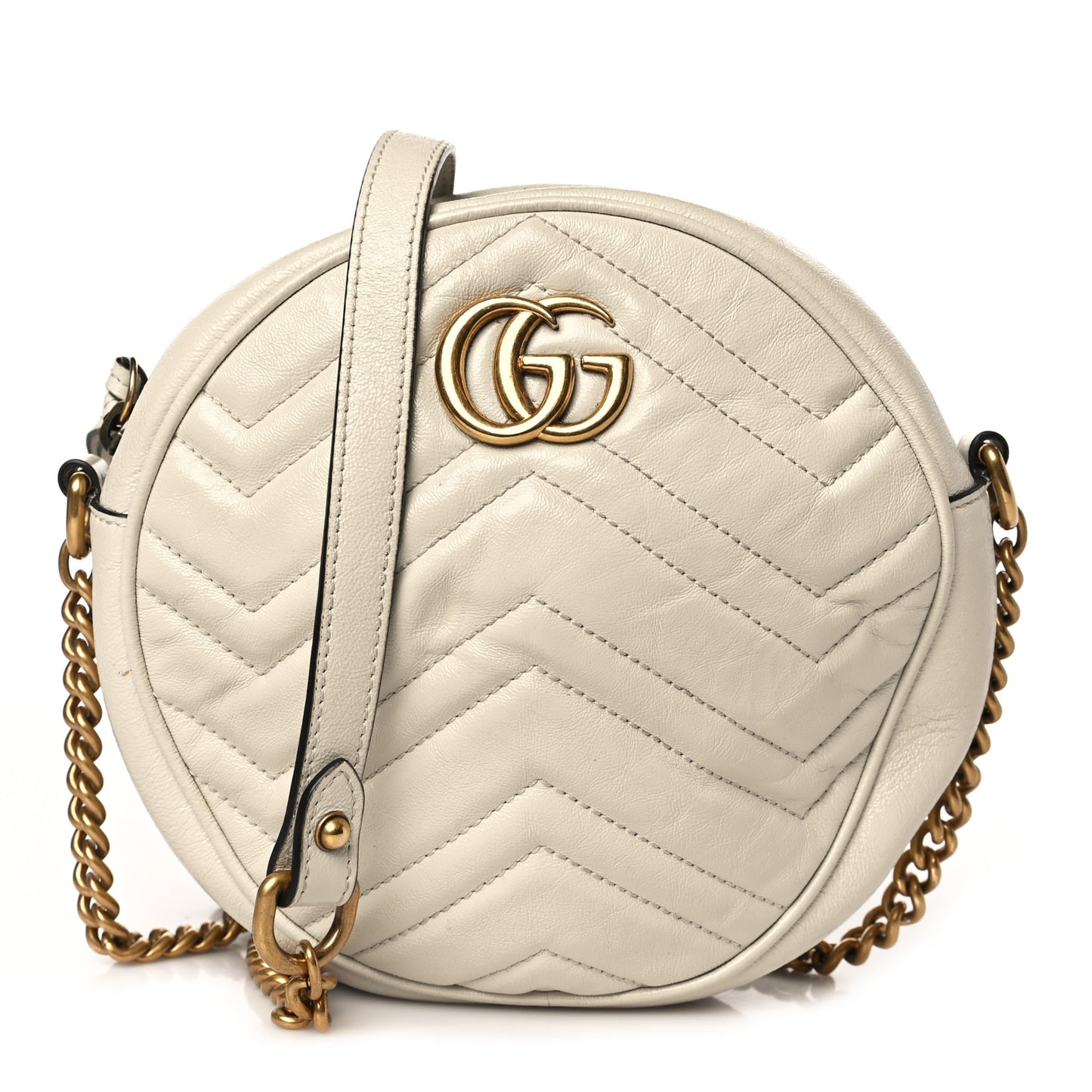 Calfskin Matelasse Mini GG Marmont Round Shoulder Bag White