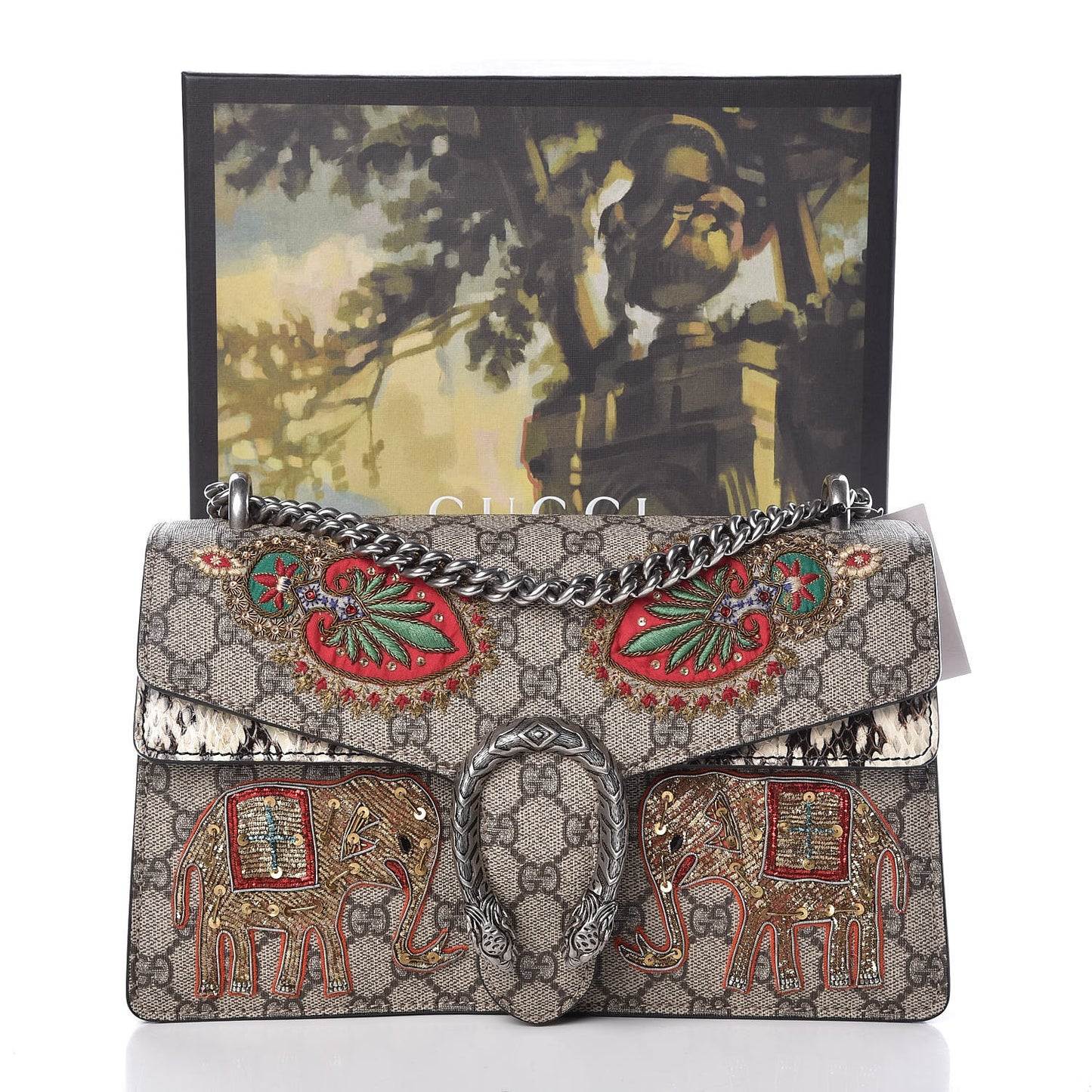 GG Supreme Monogram Elaphe Elephant Embroidered Small Dionysus Shoulder Bag
