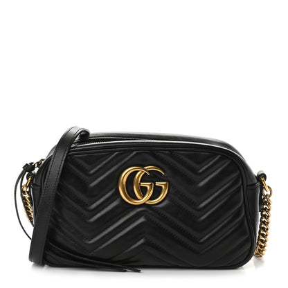 Gucci Calfskin Matelasse Small GG Marmont Chain Shoulder Bag Black 1 of 9