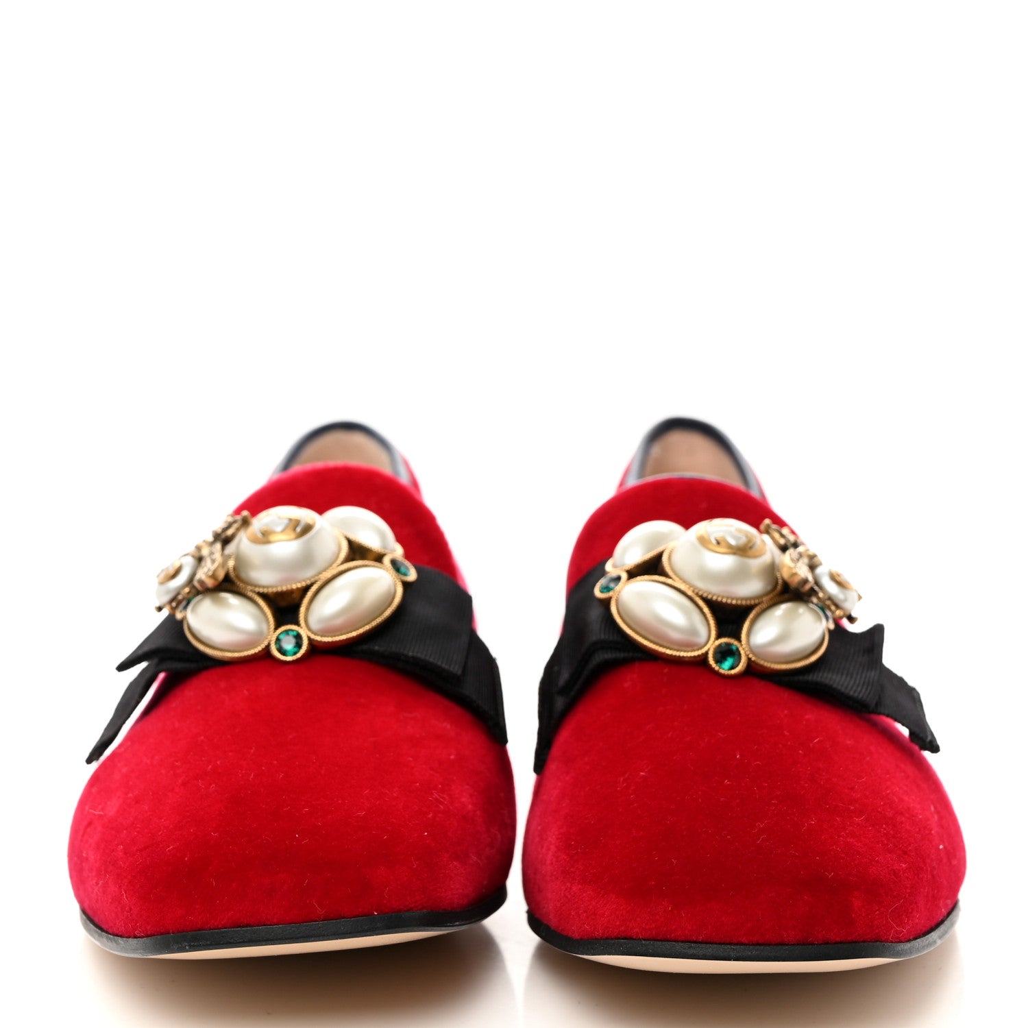 Gucci Velvet Etoile Pearl Embellished Loafers 40.5 Red 2 of 9