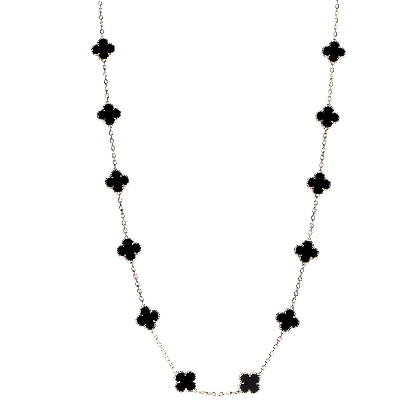 18K Yellow Gold Black Onyx 20 Motifs Vintage Alhambra Necklace