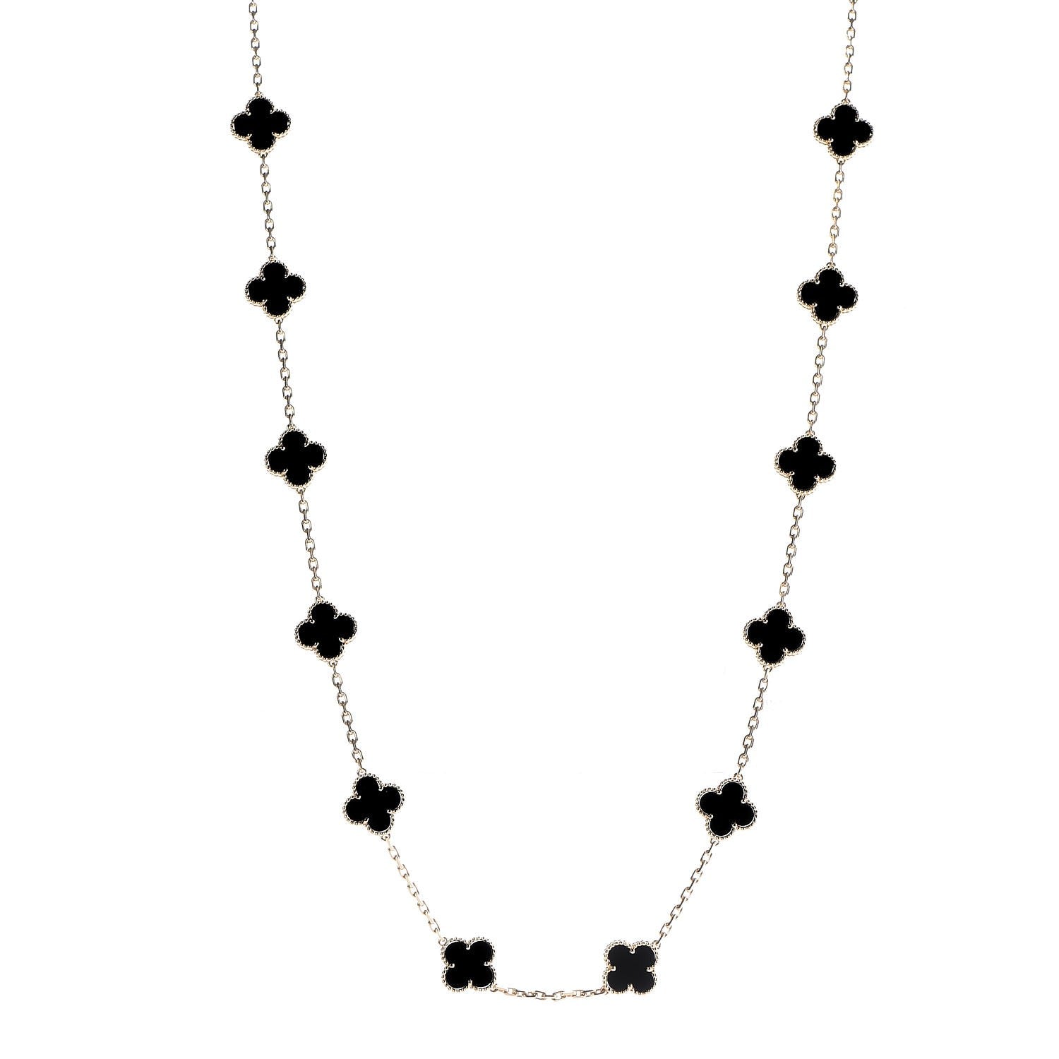 Van Cleef & Arpels 18K Yellow Gold Black Onyx 20 Motifs Vintage Alhambra Necklace 1 of 5