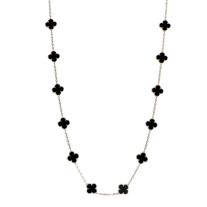 Van Cleef & Arpels 18K Yellow Gold Black Onyx 20 Motifs Vintage Alhambra Necklace 1 of 5