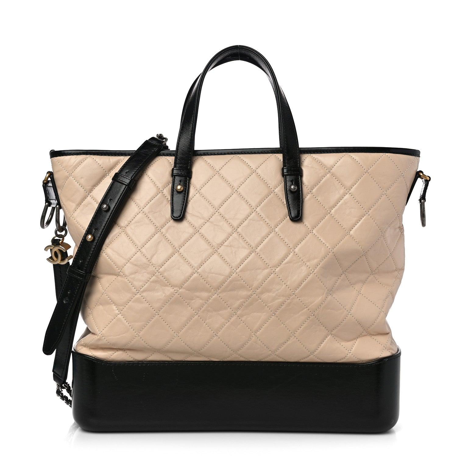 Chanel Aged Calfskin Quilted Large Gabrielle Shopping Tote Beige Black 1 of 10