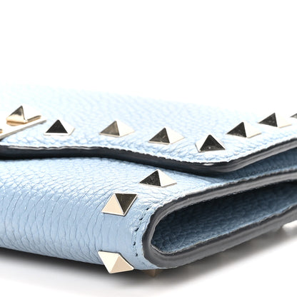 Valentino Garavani Pebbled Calfskin Rockstud Flip Lock Wallet On Chain Niagara 10 of 11