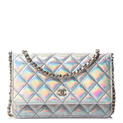 Chanel Iridescent Goatskin Quilted Wallet On Chain WOC Silver 1 of 12
