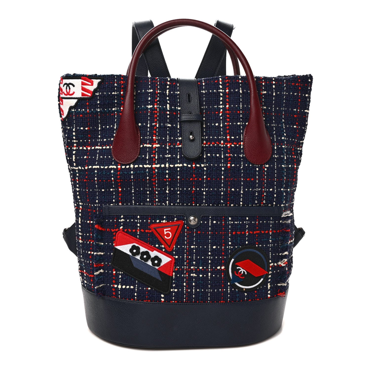 Chanel Tweed Crest Trip Backpack Navy Burgundy 1 of 9
