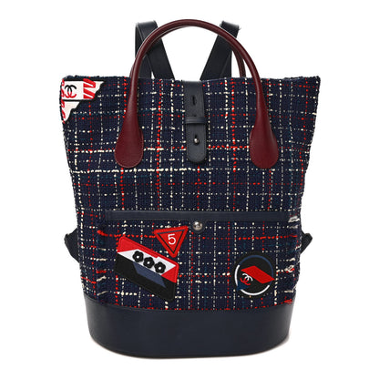 Chanel Tweed Crest Trip Backpack Navy Burgundy 1 of 9
