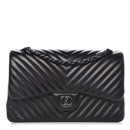 Chanel Lambskin Chevron Quilted Jumbo Double Flap So Black 1 of 10