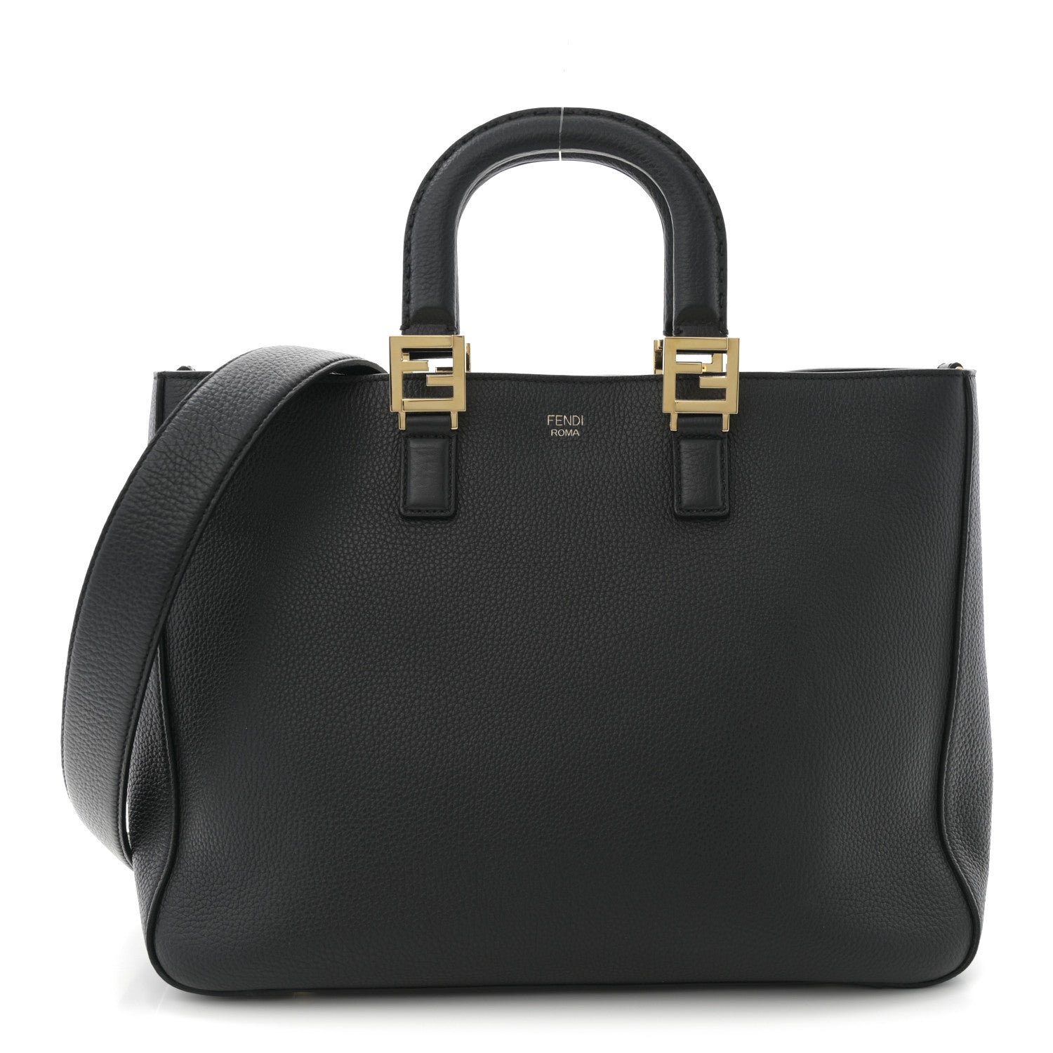 Fendi Cuoio Romano Selleria Medium FF Tote Black 1 of 10