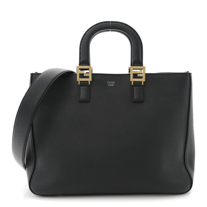 Fendi Cuoio Romano Selleria Medium FF Tote Black 1 of 10