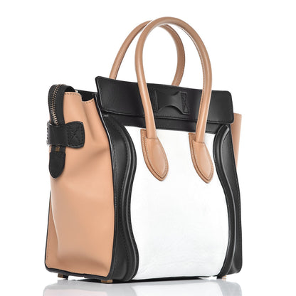 Celine Calfskin Shrunken Lambskin Micro Tri-Color Luggage Black Brown White 3 of 9
