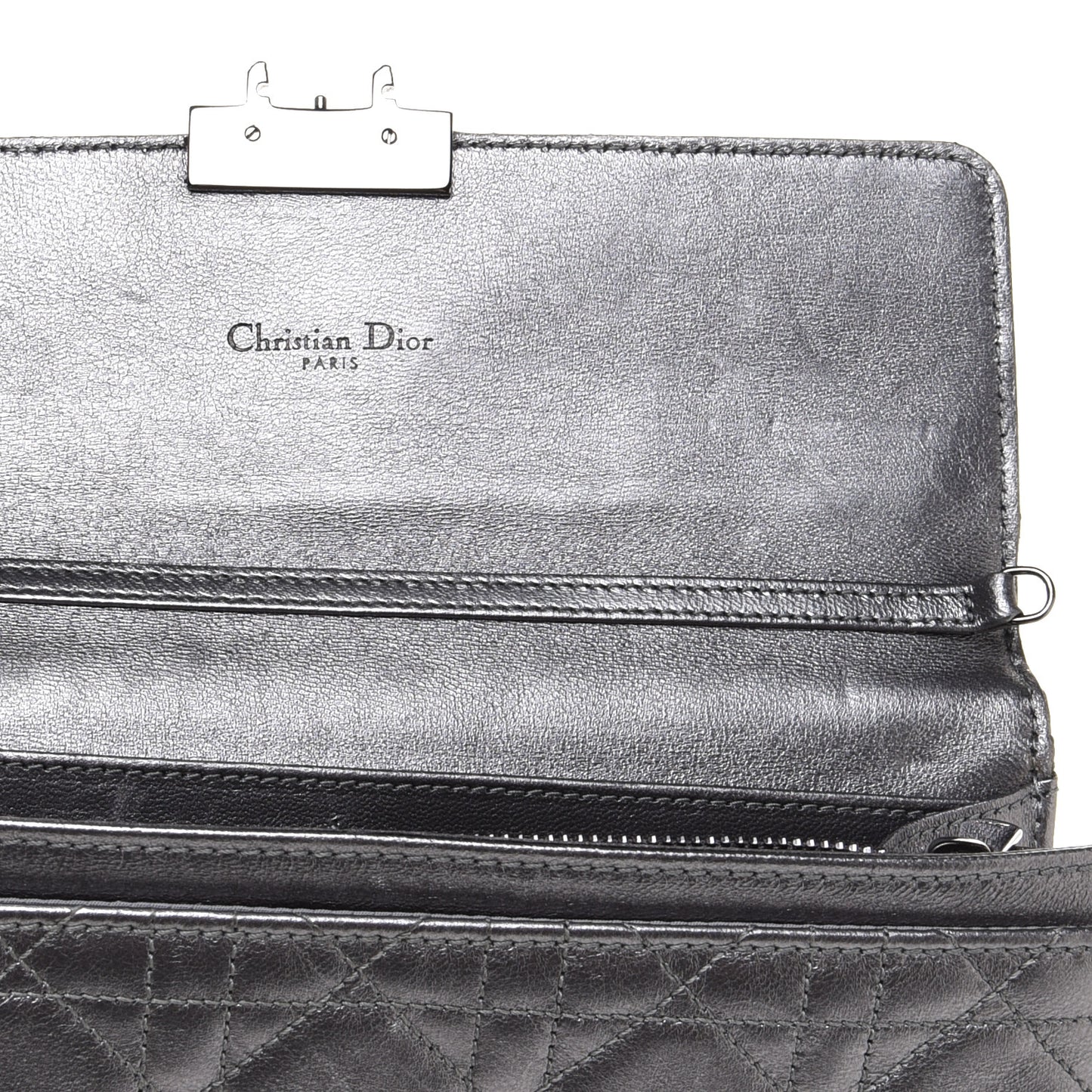 Metallic Lambskin Cannage Miss Dior Chain Wallet Silver
