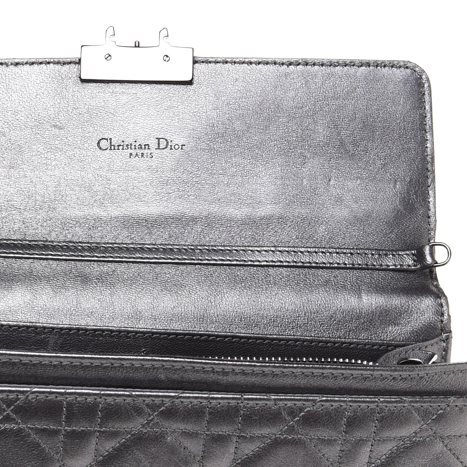 Christian Dior Metallic Lambskin Cannage Miss Dior Chain Wallet Silver 7 of 11