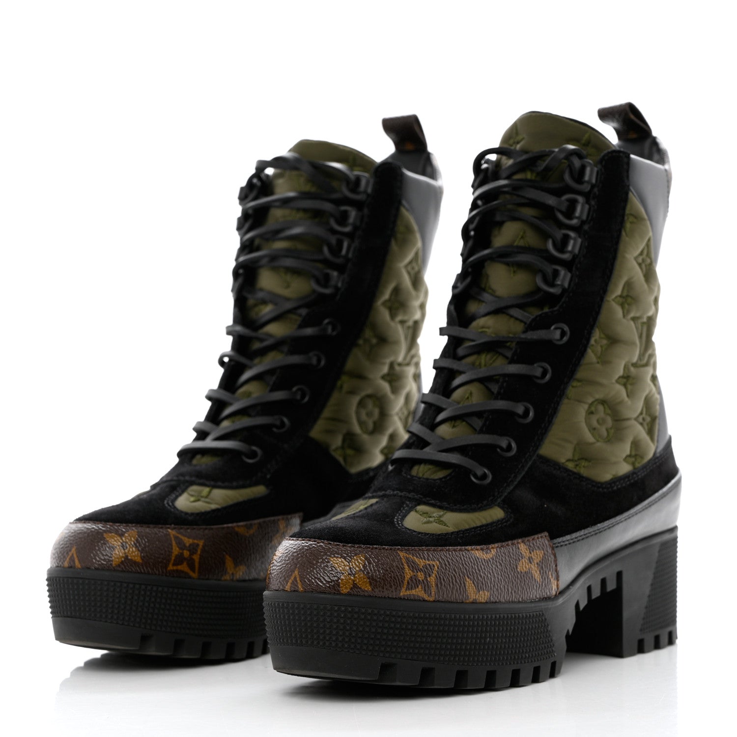 Louis Vuitton Nylon Embroidered Monogram Suede Laureate Platform Desert Boots 40 Kaki 3 of 12