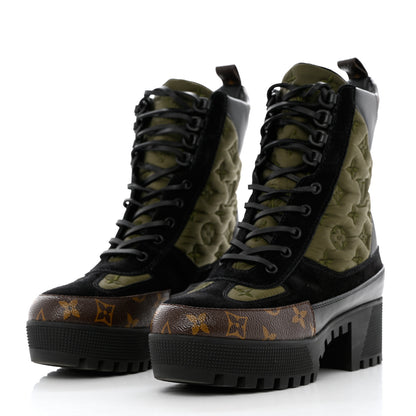 Louis Vuitton Nylon Embroidered Monogram Suede Laureate Platform Desert Boots 40 Kaki 3 of 12