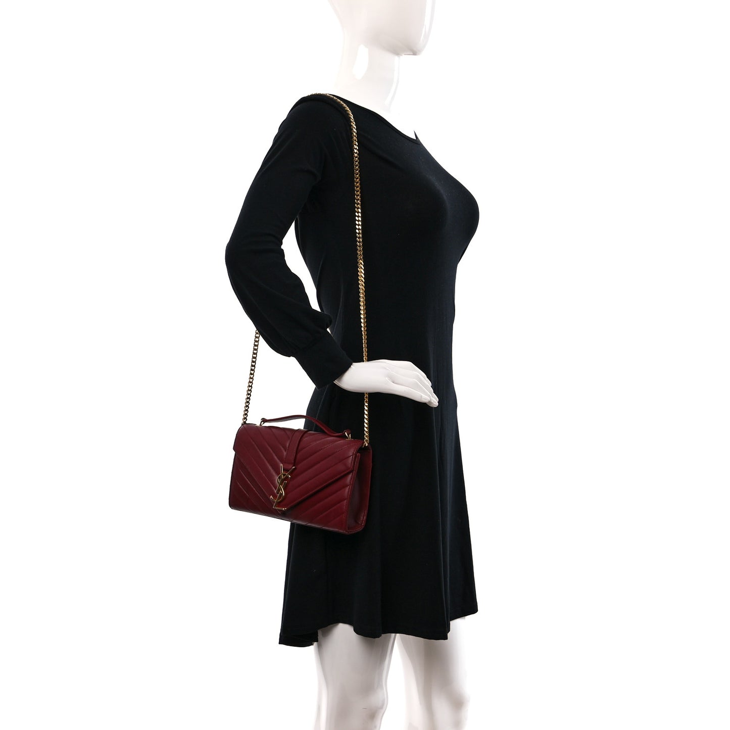 Lambskin Matelasse Chevron Small Monogram Satchel Oxblood