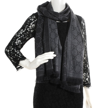 Gucci Wool Monogram Fringe Scarf Anthracite Black 2 of 5