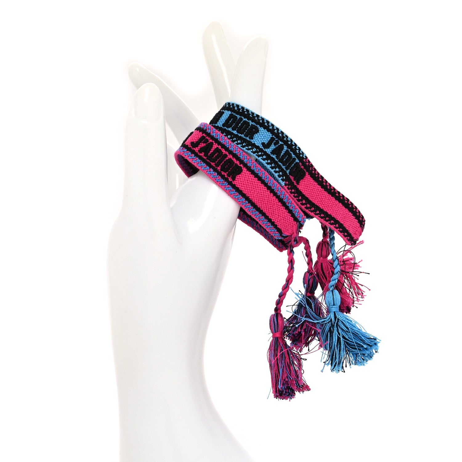 Christian Dior Woven Cotton J'Adior Friendship Bracelet Set Bright Pink Fluorescent Blue 2 of 3