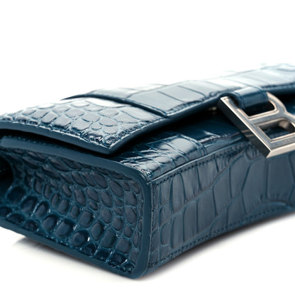 Balenciaga Shiny Calfskin Crocodile Embossed Hourglass Chain Bag Forest Green 18 of 21