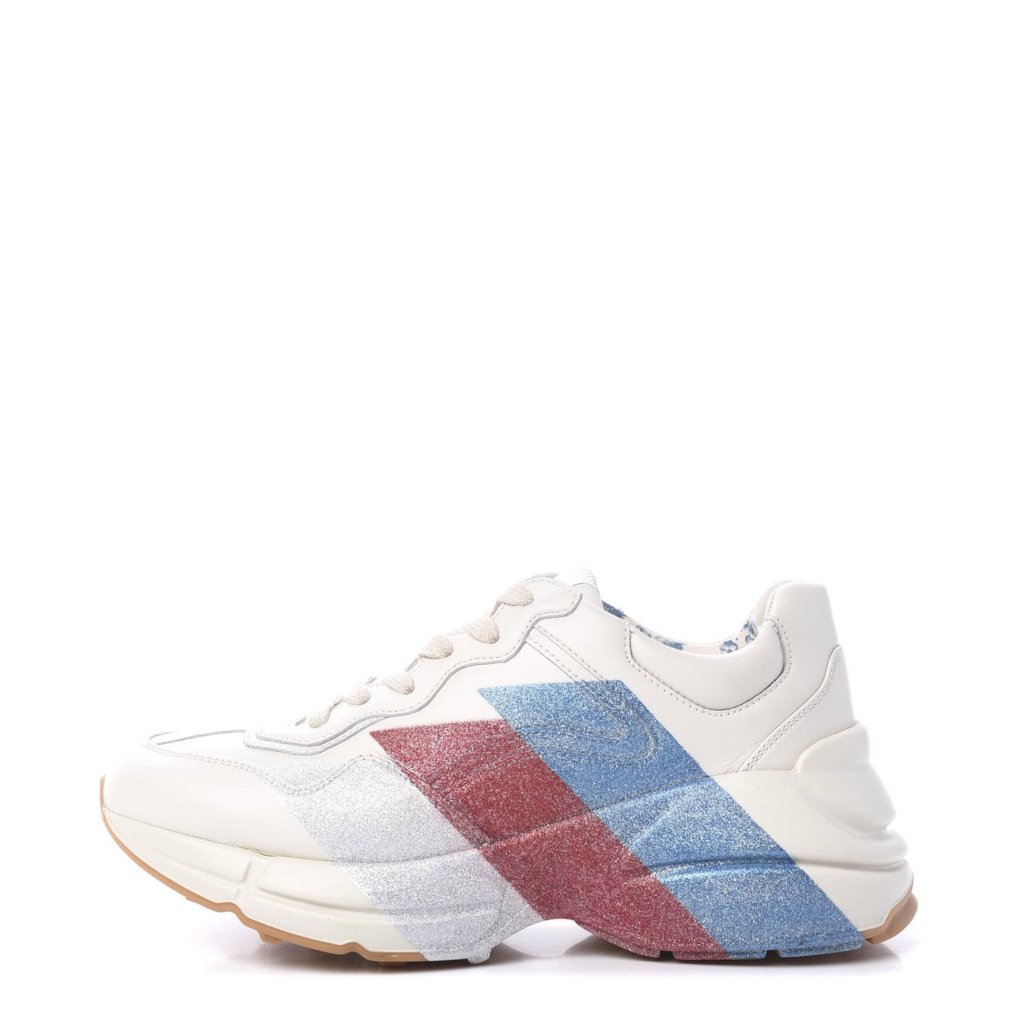 Calfskin Glitter Web Print Womens Rhyton Sneakers 35.5 Mystic White