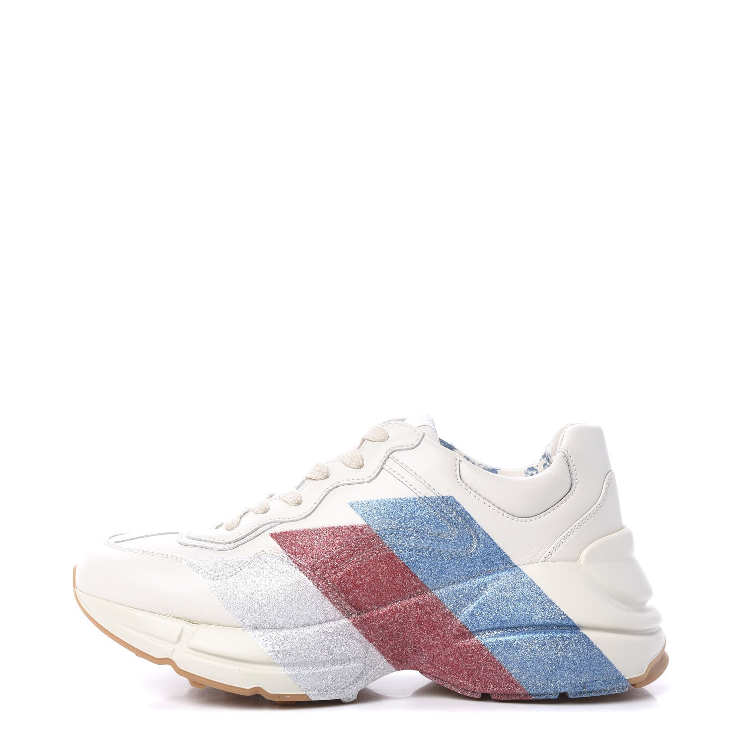Gucci Calfskin Glitter Web Print Womens Rhyton Sneakers 35.5 Mystic White 1 of 9