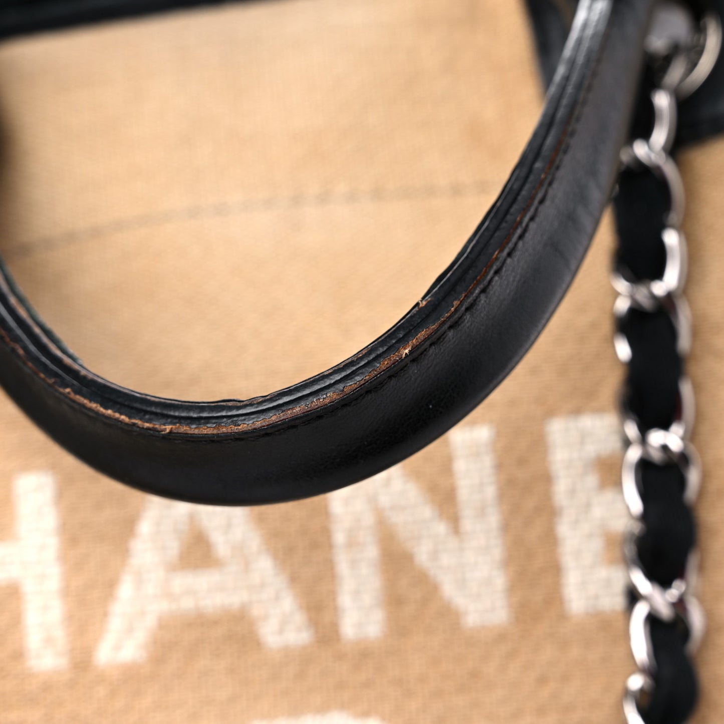 Canvas Medium Deauville Tote Beige Black