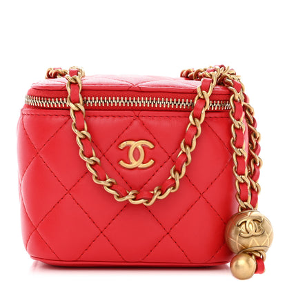 Chanel Lambskin Quilted Pearl Crush Mini Vanity Case With Chain Red 1 of 10