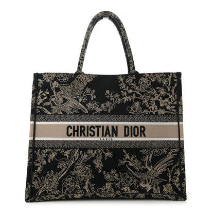 Christian Dior Canvas Embroidered Large Ornamental Cornely Book Tote Black Beige 1 of 12