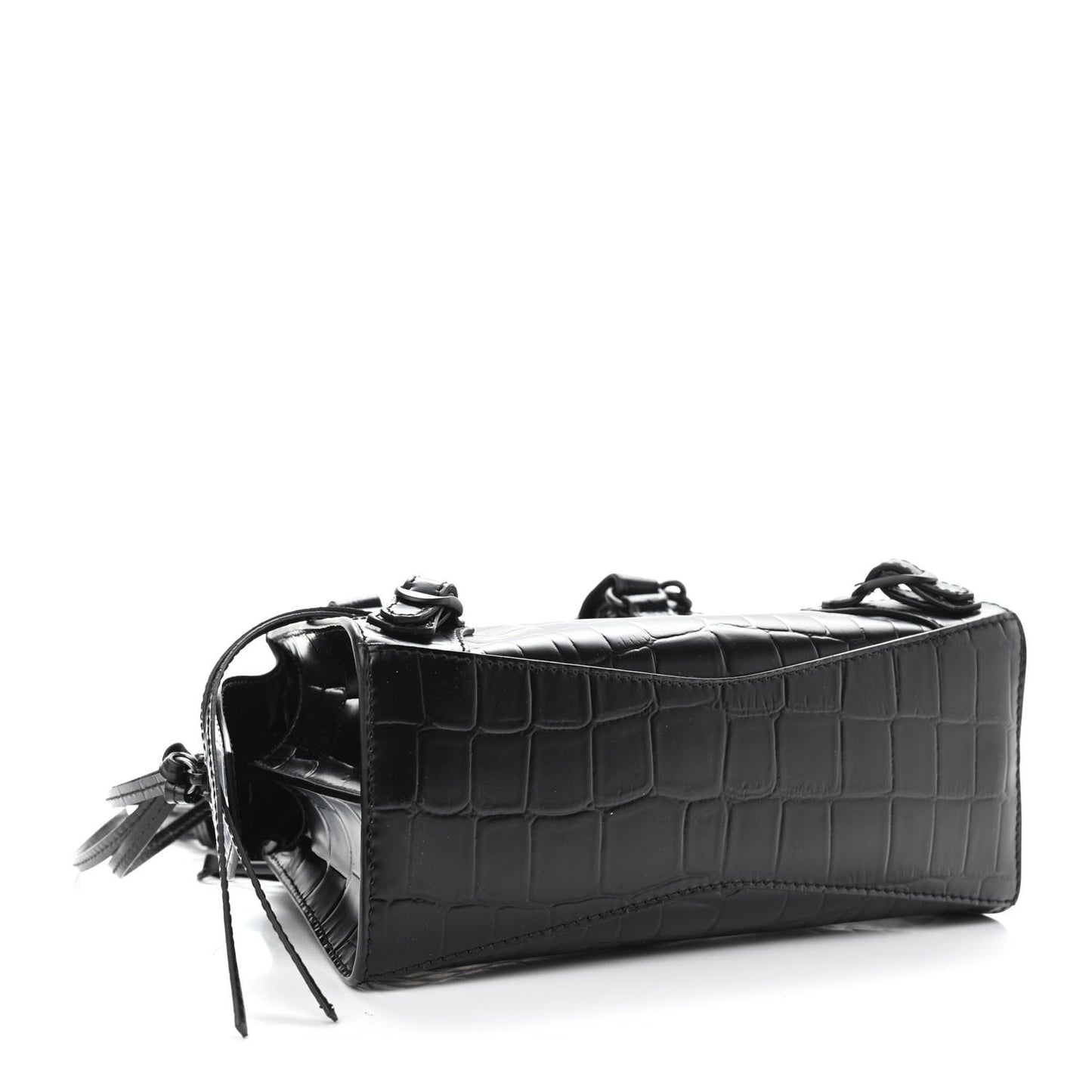 Semi Shiny Calfskin Crocodile Embossed Neo Classic Black Hardware Mini City Black