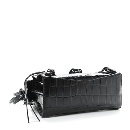 Balenciaga Semi Shiny Calfskin Crocodile Embossed Neo Classic Black Hardware Mini City Black 4 of 10