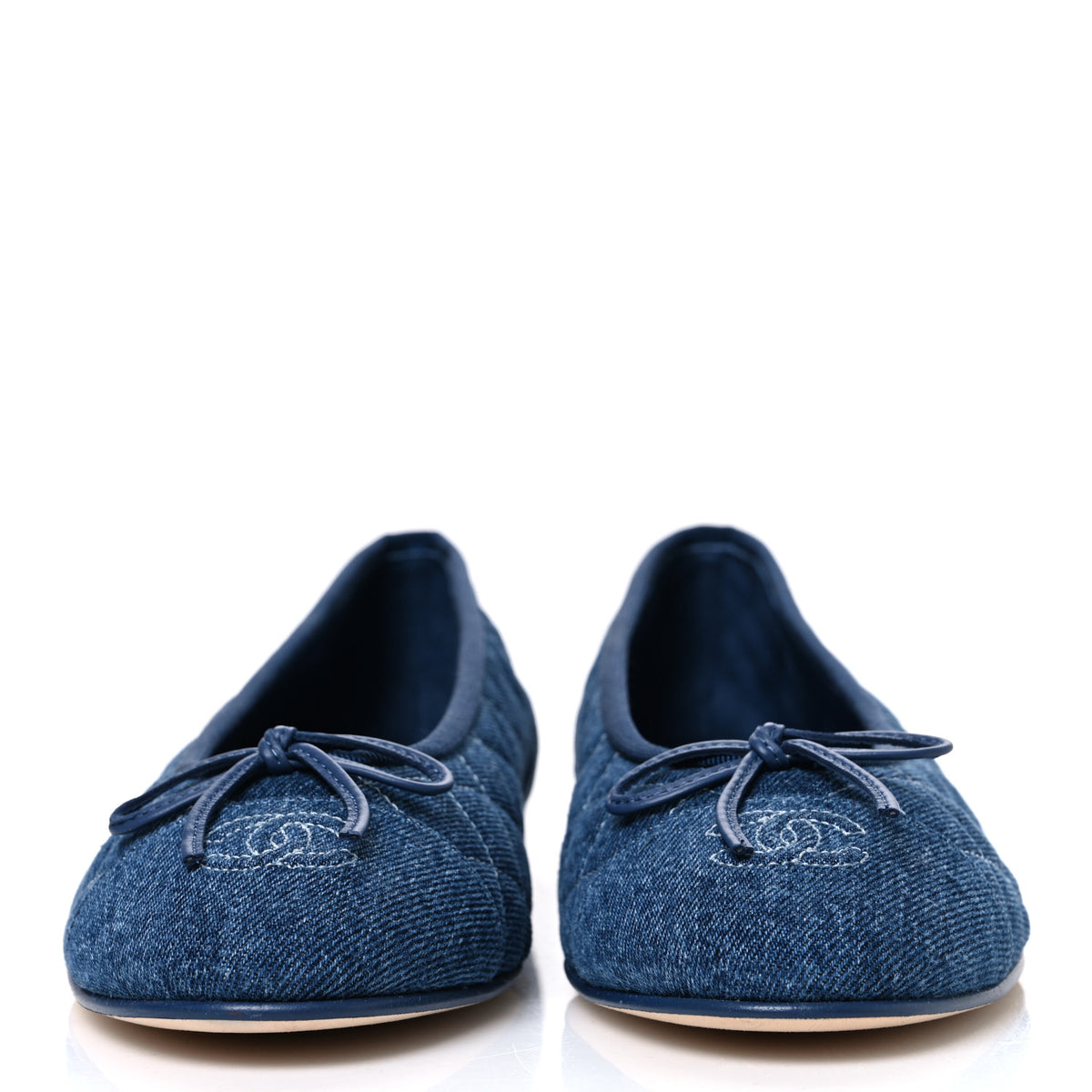 Chanel Washed Denim Quilted Cap Toe CC Ballerina Flats 41 Blue 3 of 11