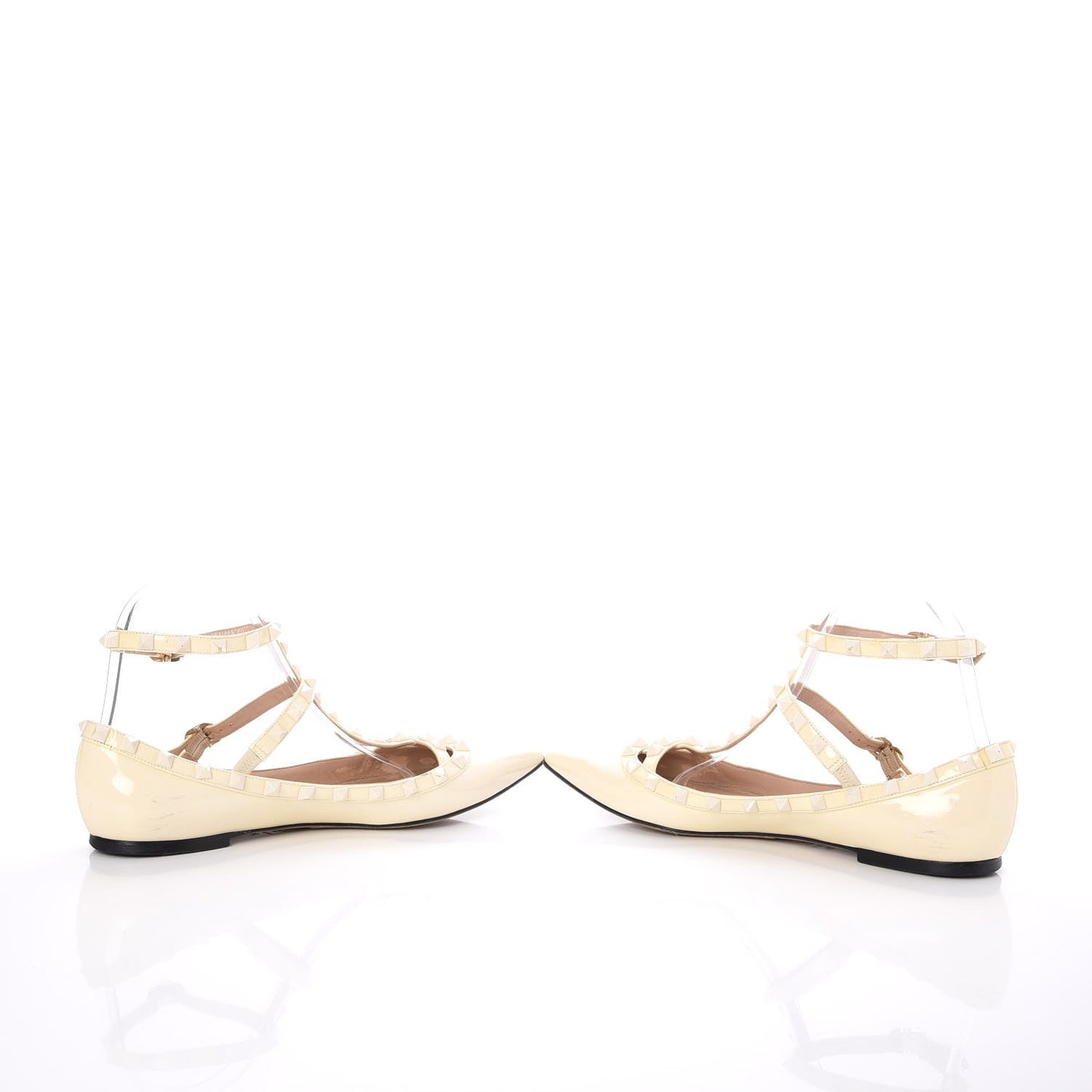 Patent Monochrome Rockstud Cage Ballerina Flats 39 Ivory