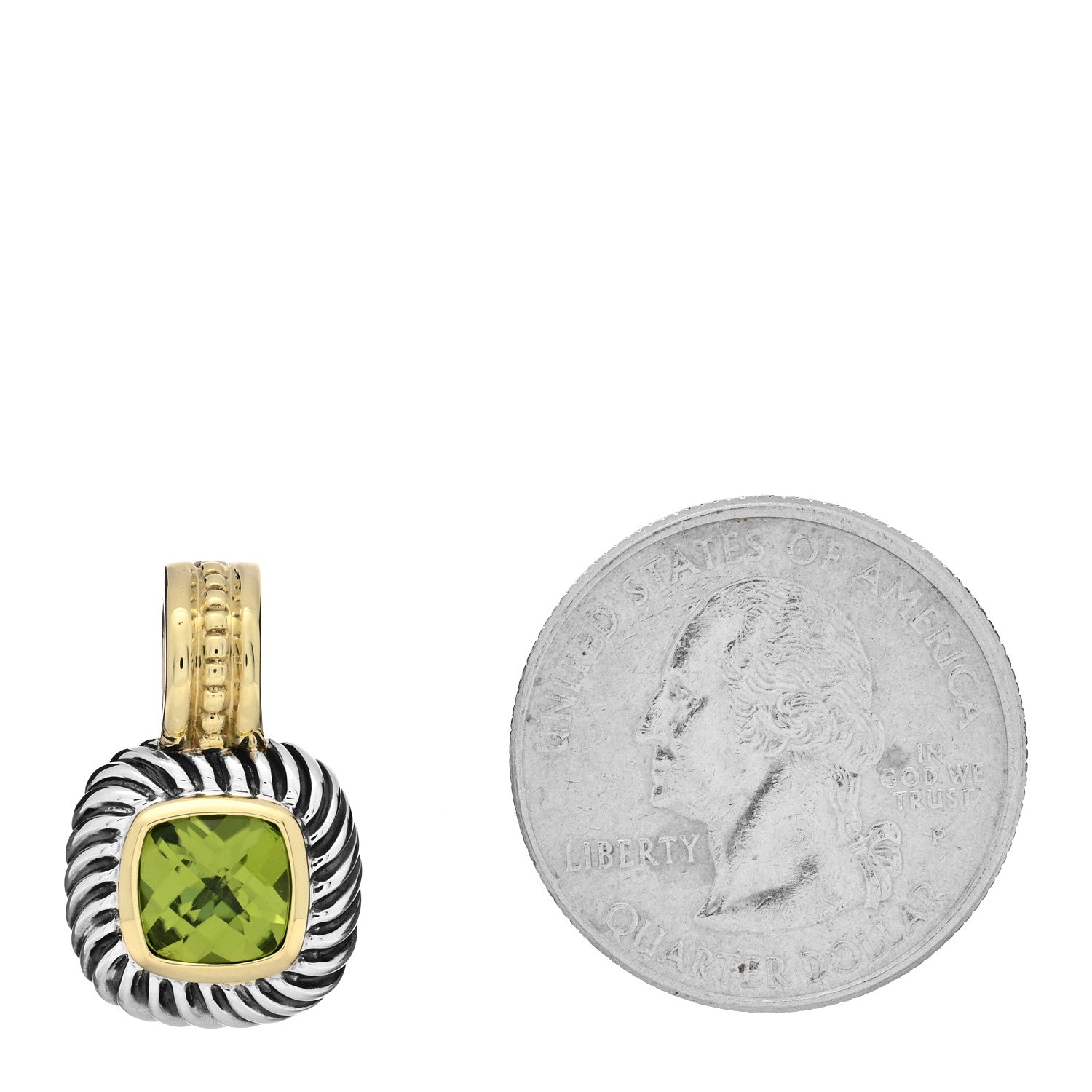 David Yurman Sterling Silver 14K Yellow Gold Peridot 7mm Albion Enhancer Pendant 2 of 3
