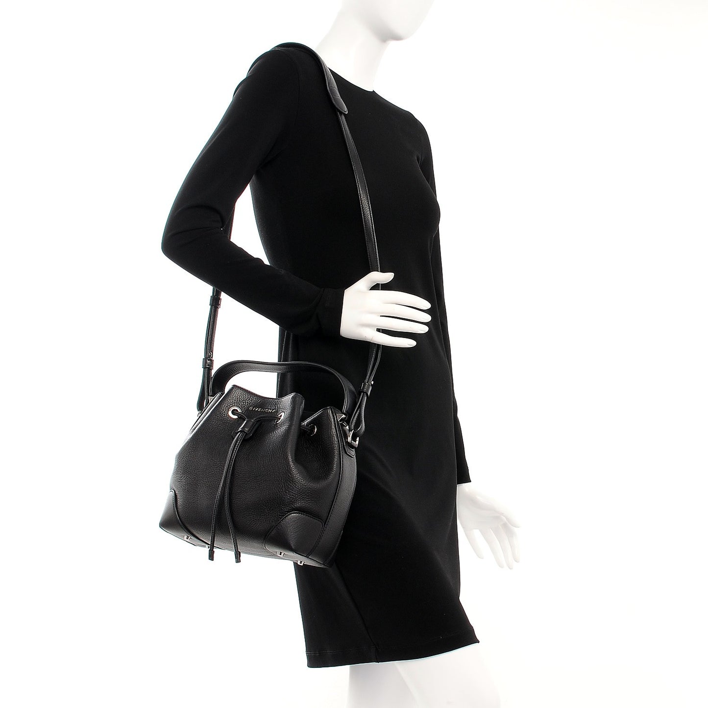 Calfskin Small Lucrezia Drawstring Bucket Bag Black