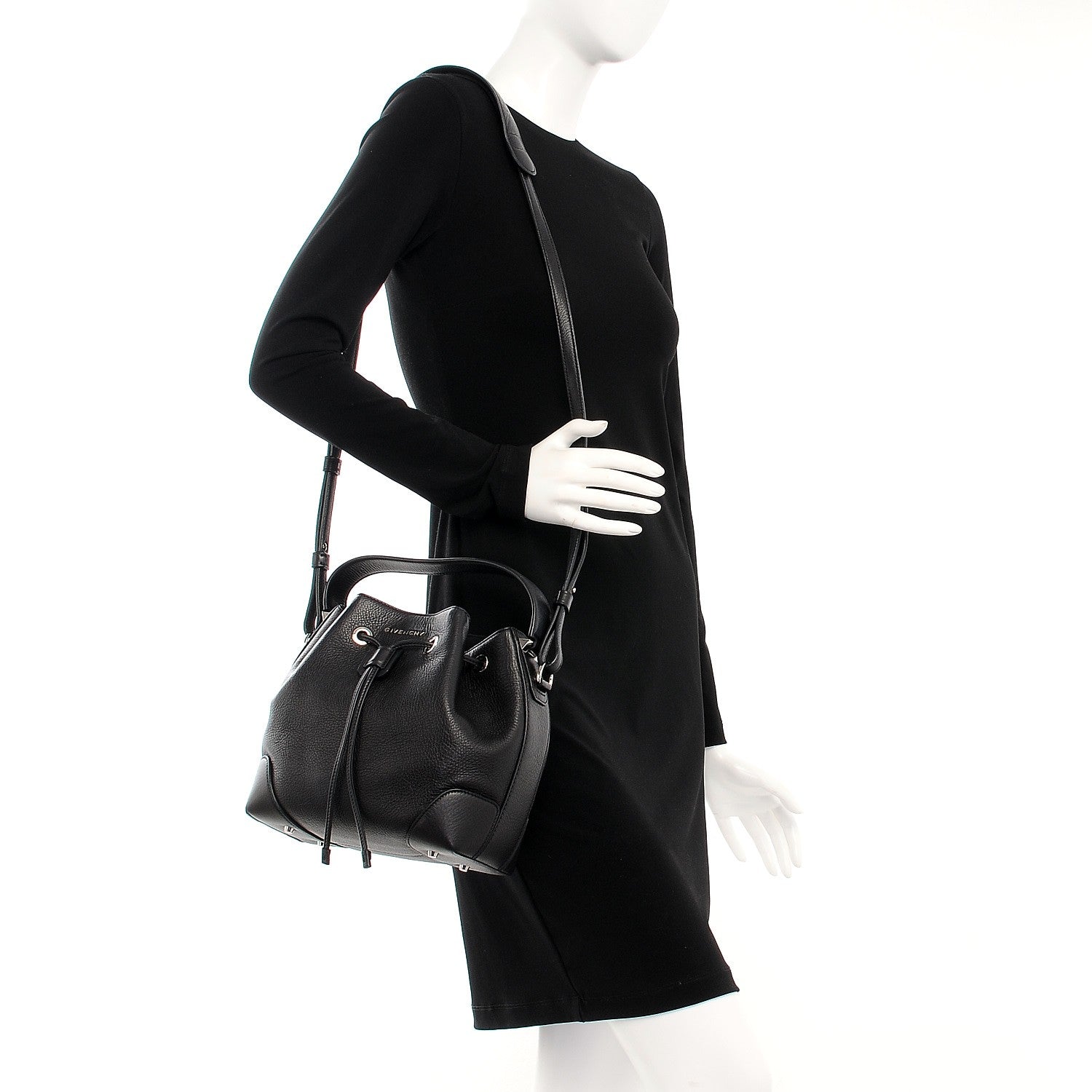 Givenchy Calfskin Small Lucrezia Drawstring Bucket Bag Black 2 of 15
