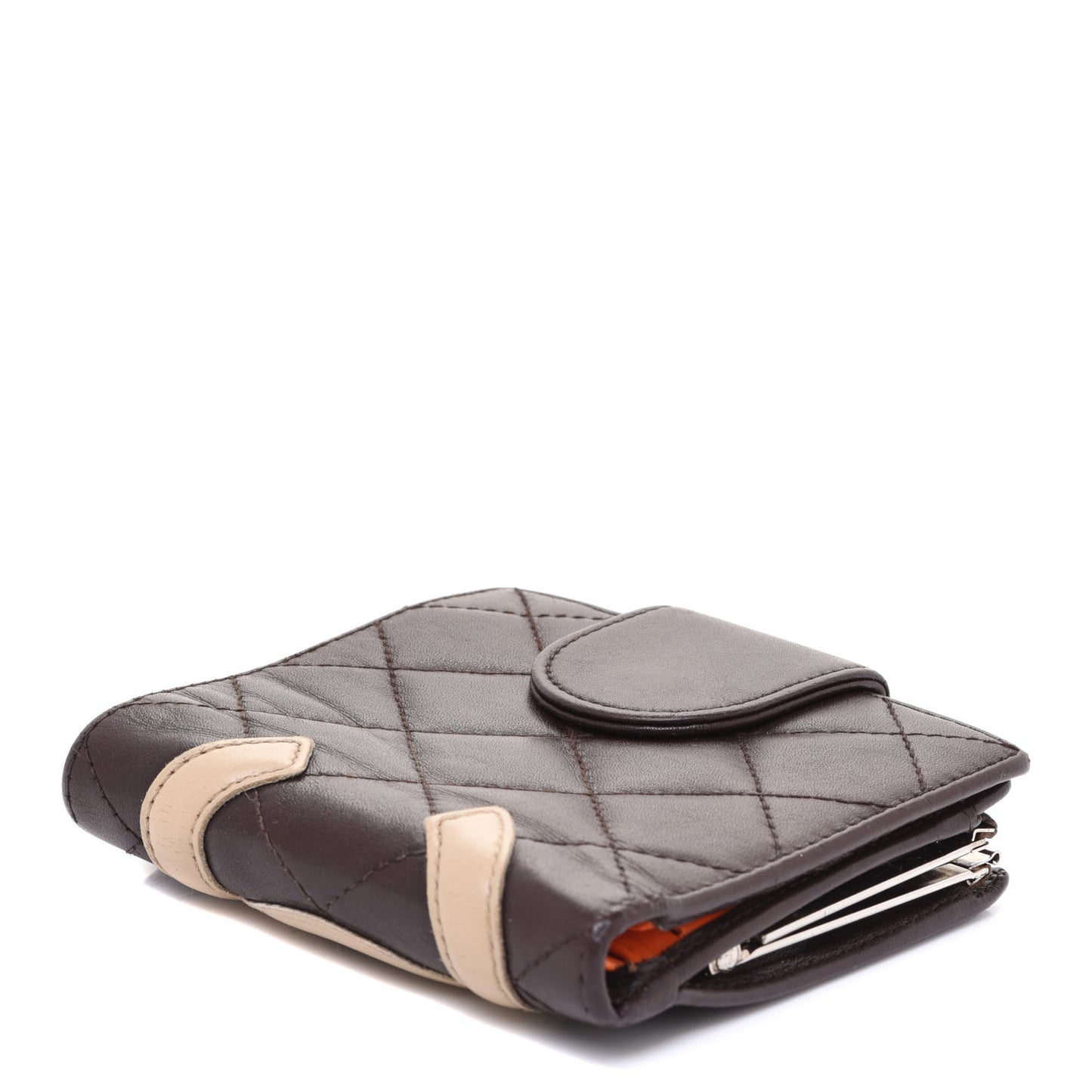 Calfskin Quilted Cambon Bi-fold Wallet Brown