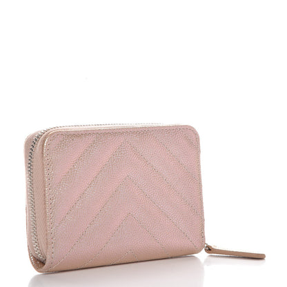 Chanel Metallic Caviar Chevron Quilted Zip Around Coin Purse Light Gold 3 of 8
