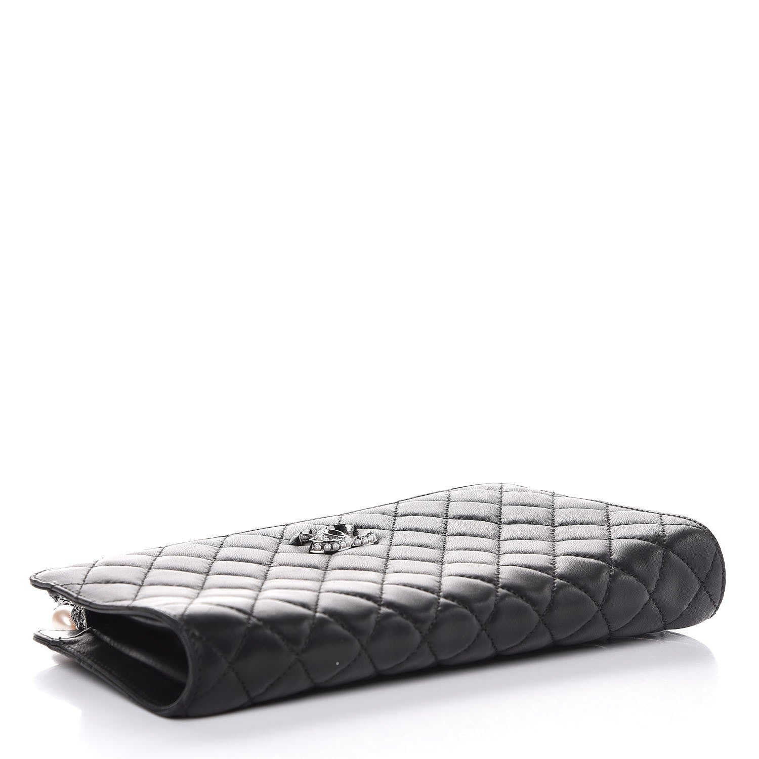 Chanel Lambskin Quilted Pearl Chain Wrist Wallet Black 4 of 10