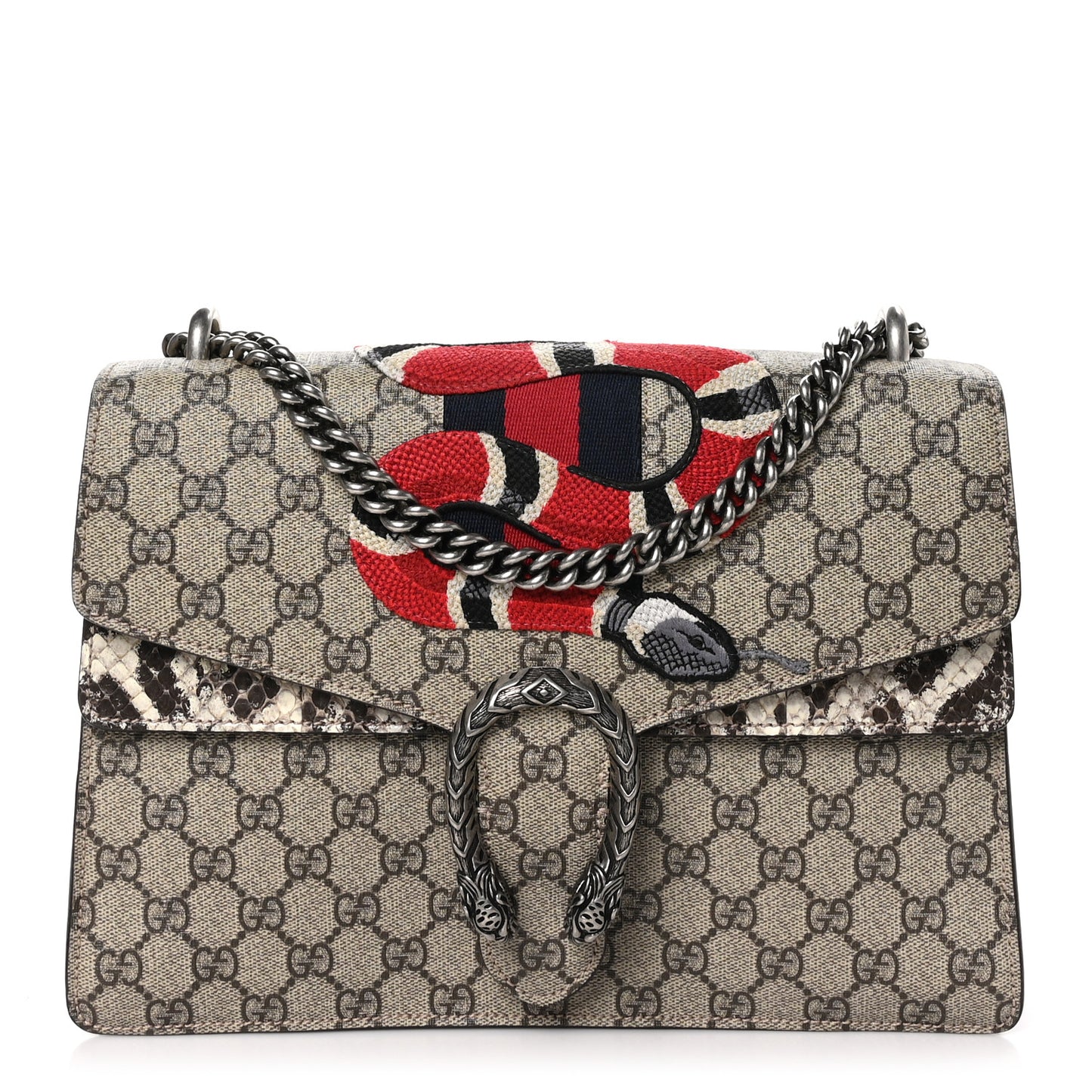GG Supreme Monogram Kingsnake Embroidered Medium Dionysus Shoulder Bag Beige