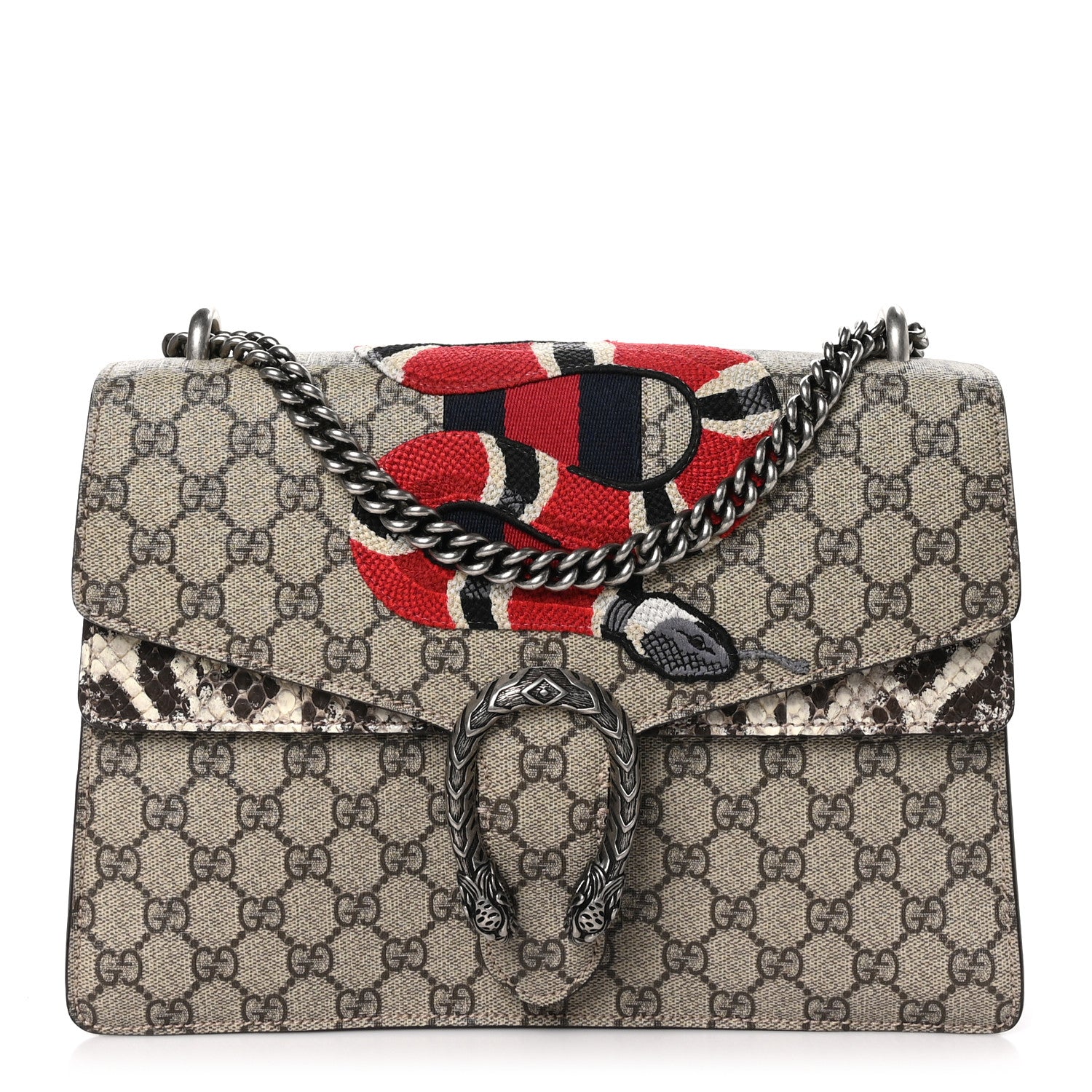 Gucci GG Supreme Monogram Kingsnake Embroidered Medium Dionysus Shoulder Bag Beige 1 of 11