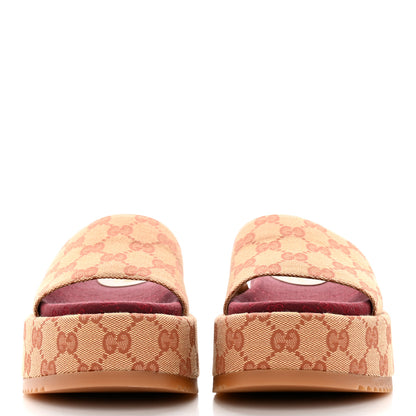 Gucci Canvas GG Monogram Angelina Platform Slide Sandals 35 Beige Ruggine 2 of 10