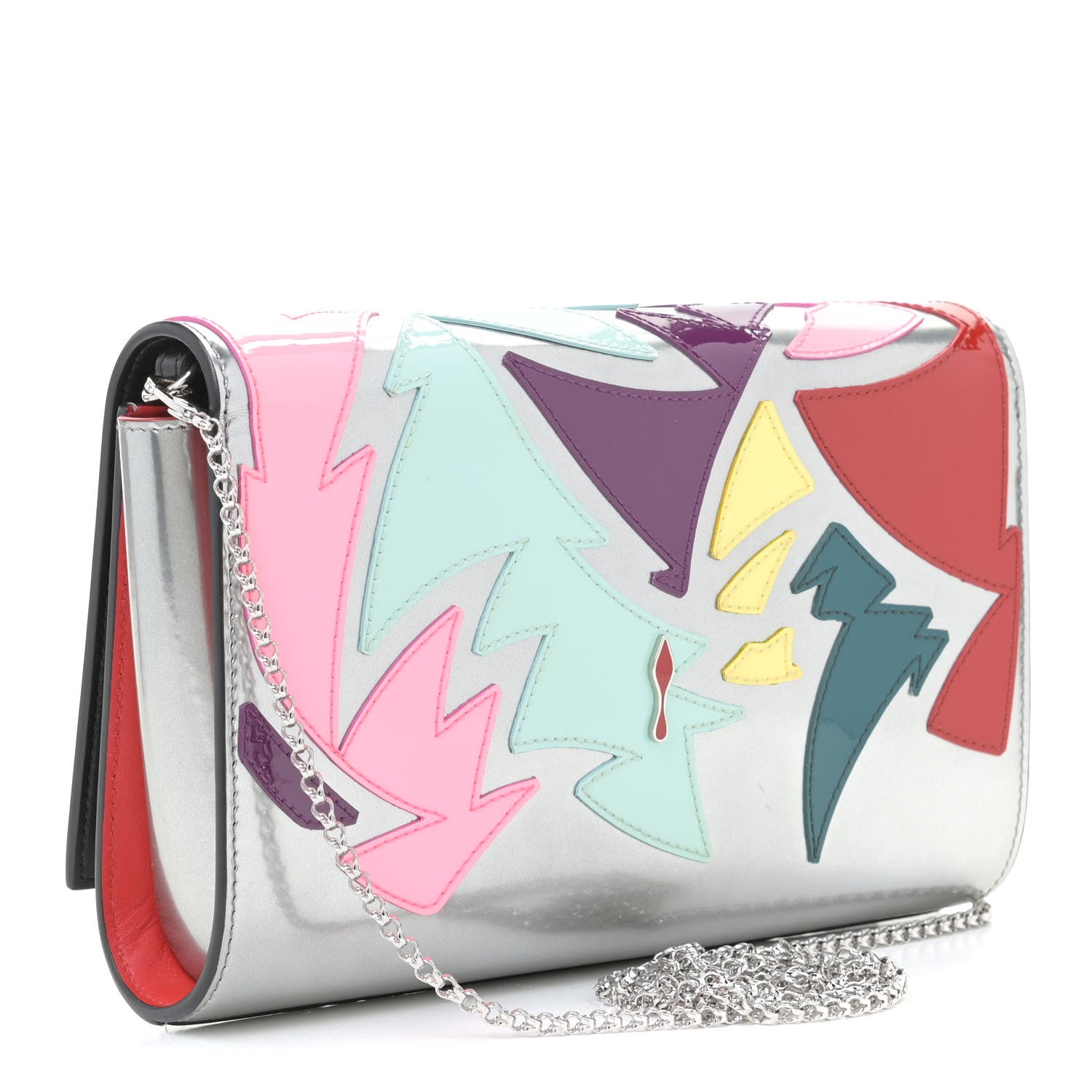 Christian Louboutin Metallic Patent Paloma Clutch Silver Multicolor 4 of 11